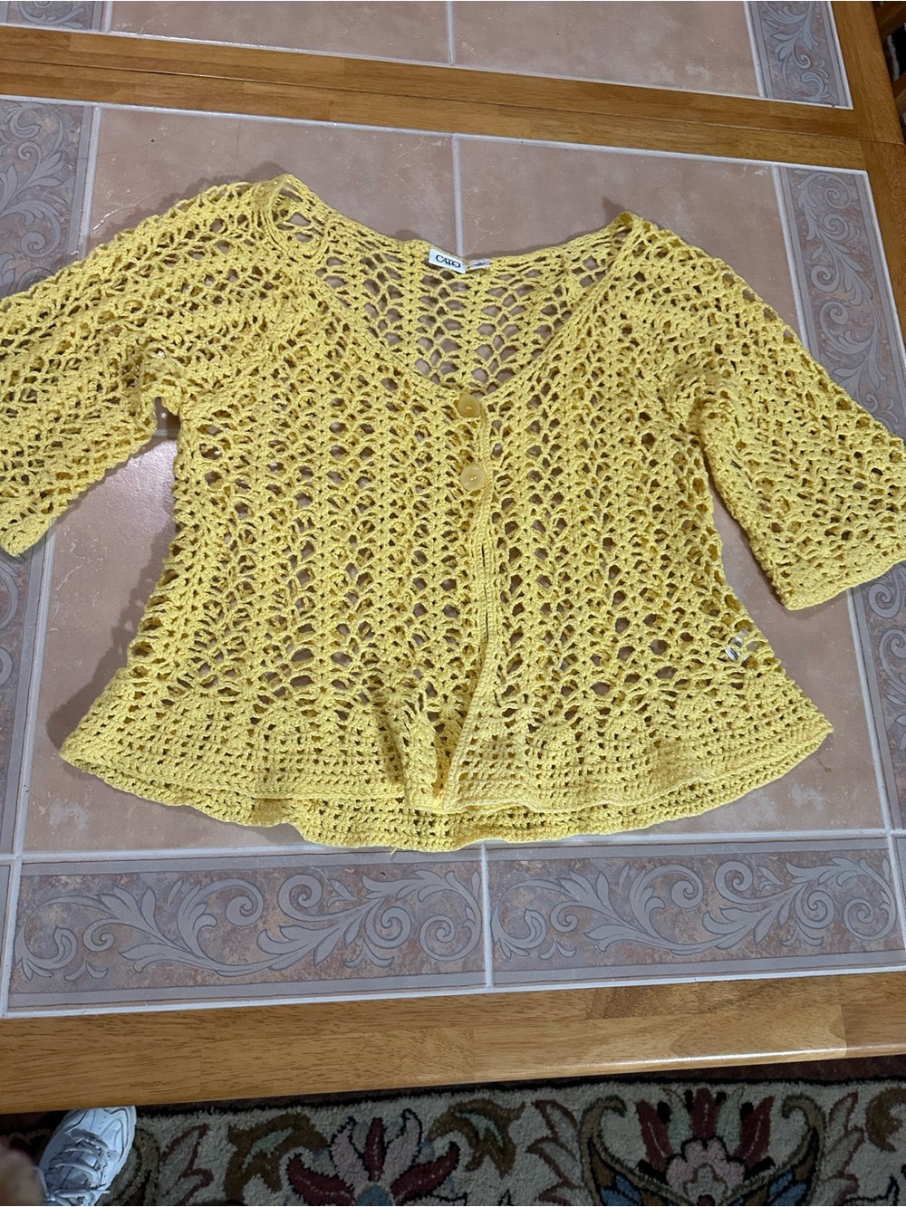 Cato Yellow Crochet Button-Front Knit Top